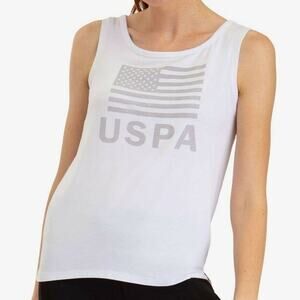 US Polo Women Active Tank Top Scoop Neckline and Flag Logo White Size L NEW Tags